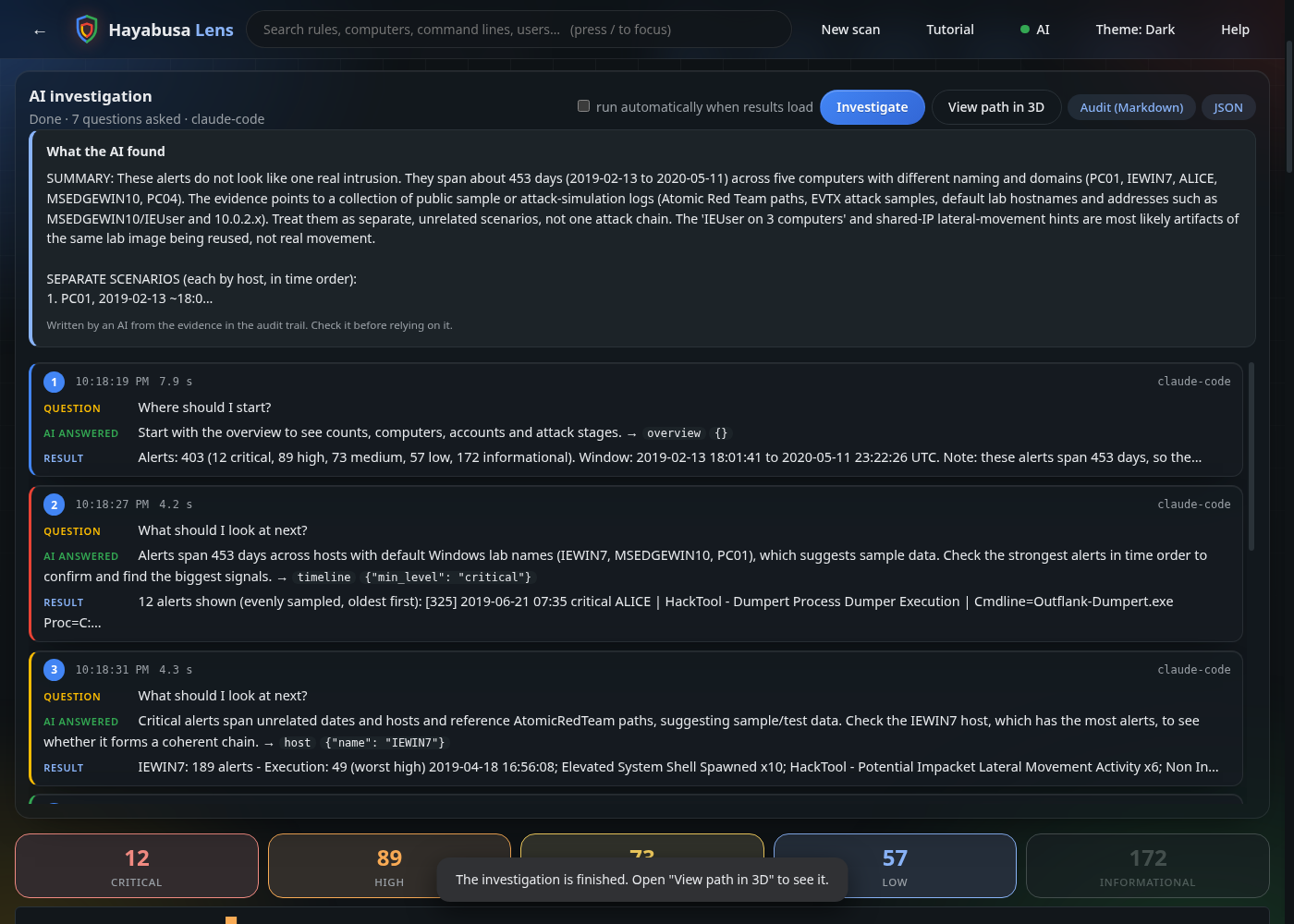 The audit trail on the dashboard